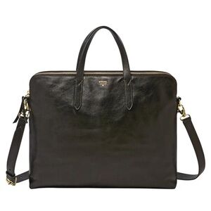 Fossil Black Leather Sydney Laptop Bag
